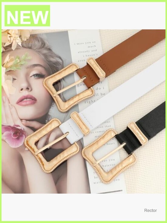 Plus Size Leather Waist Belt with Gold Buckle for Women